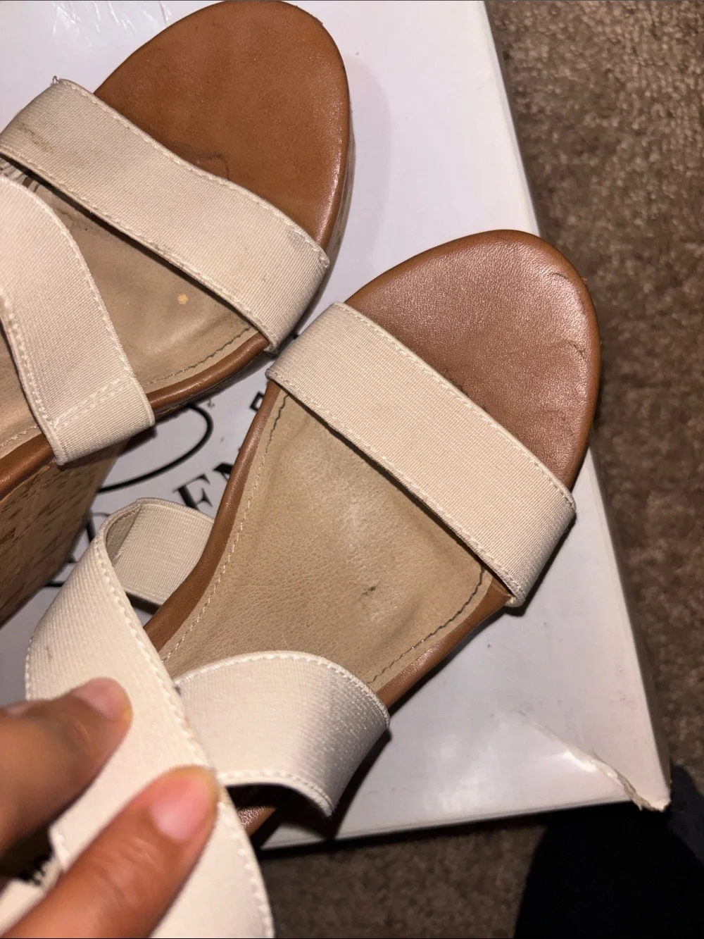 Steve Madden Beige Elastic Strappy Cork Wedges
